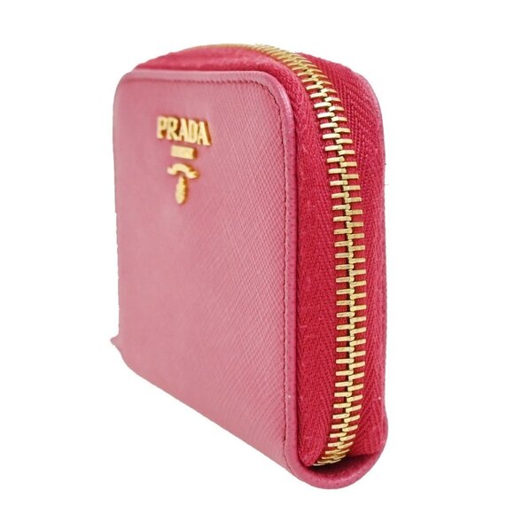 PRADA Logo Saffiano Compact Zipper Around Coin Wallet Leather Pink GHW 38KA657 - Picture 2 of 16
